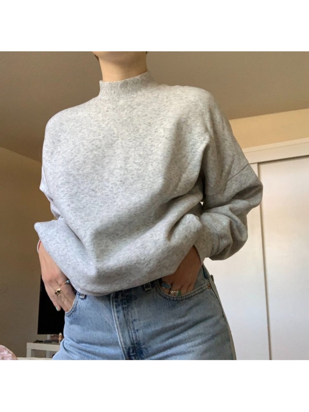 Aritzia Light Gray Cosy Fleece Mock Neck Sweatshirt